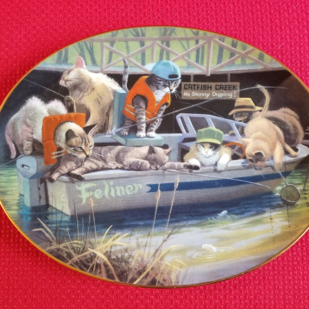 Vintage Franklin Mint Plate Porcelain Cat Fish Creek Brian Moon Limited Edition